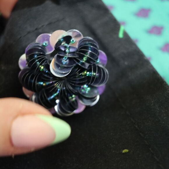 Marc Jacobs Black Green Floral Cropped Blazer Y2K Jacket Large Sequin Flower Sna - Picture 4 of 14